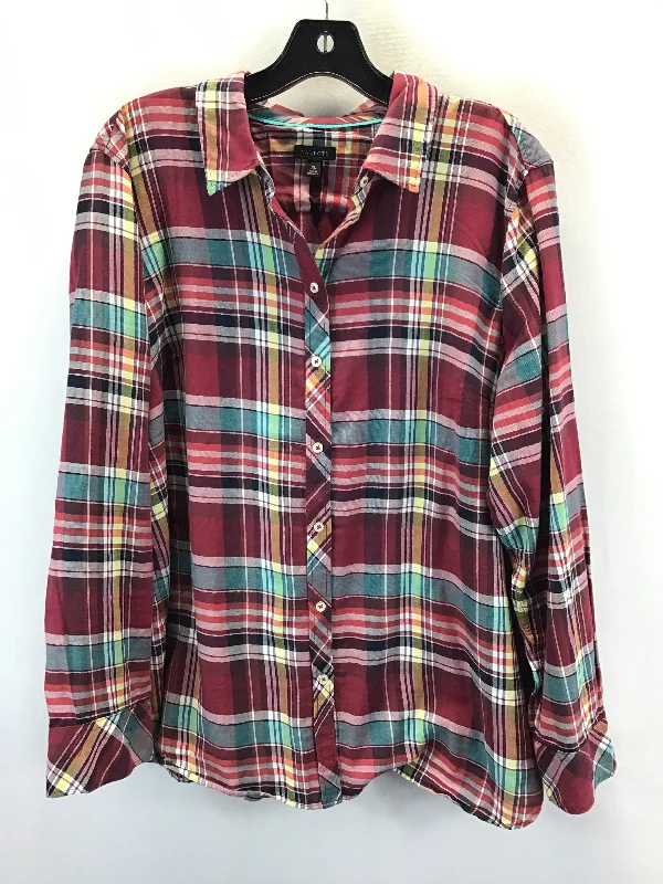 women's tops made from cottonTop Long Sleeve By Talbots In Plaid Pattern, Size: Xl