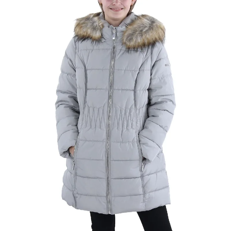 women's coats with asymmetrical hemsWomens Faux Fur Hooded Puffer Jacket