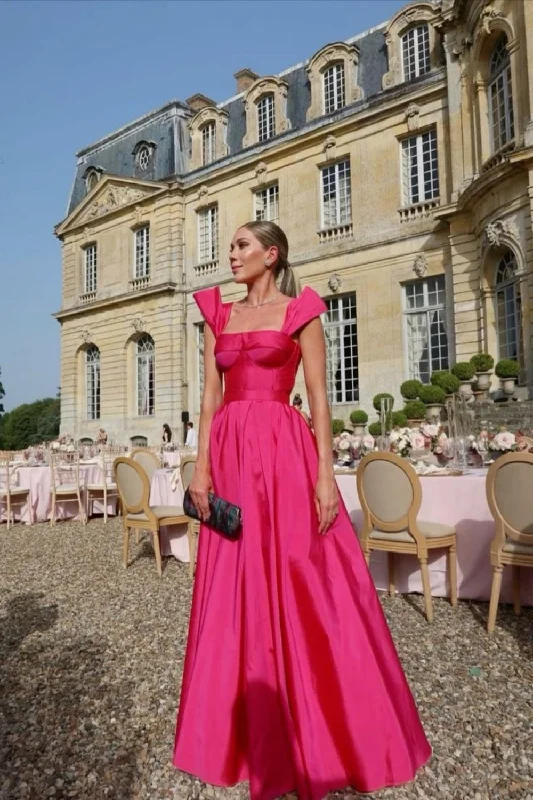 Short-Sleeve DressPink Wide Strap Tube Top Fashion Elegant Long Satin Ball Gown Evening Dress gh3108