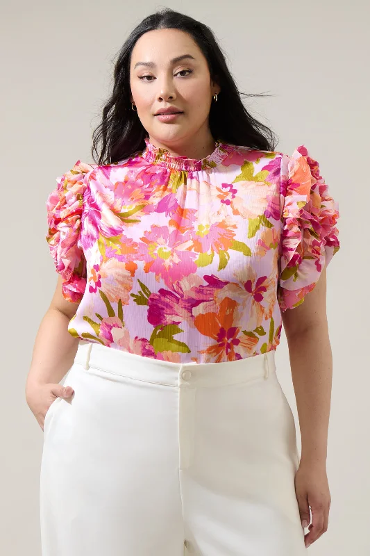 women's tops that offer a perfect blend of style, comfort, and affordabilityAbigal Floral Brenna Mock Neck Ruffle Blouse Curve