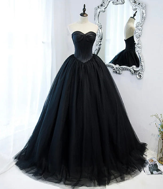 Custom DressBlack tulle simple elegant long ball gown black evening dress 10152