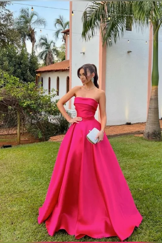 Casual DressPink tube top simple elegant long satin ball gown evening dress gh3117