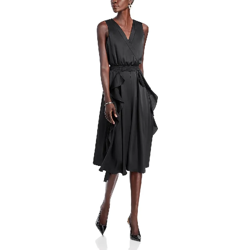 women's cinched-waist dressesKarl Lagerfeld Paris Womens Below Knee Surplice Midi Dress