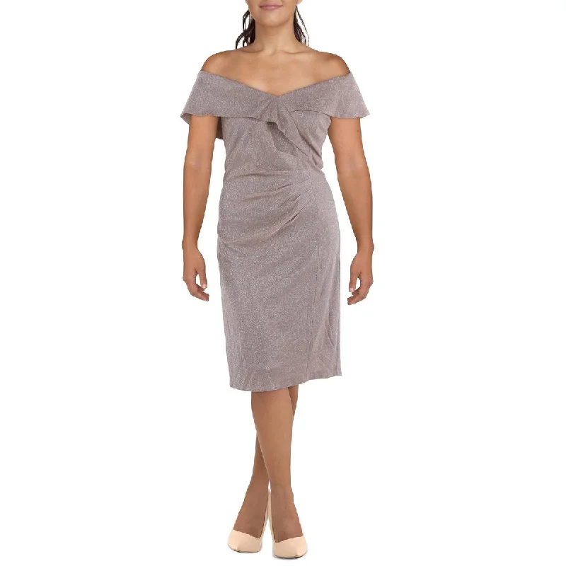 women's body-skimming dressesX by Xscape Womens Plus Metallic Midi Cocktail And Party Dress