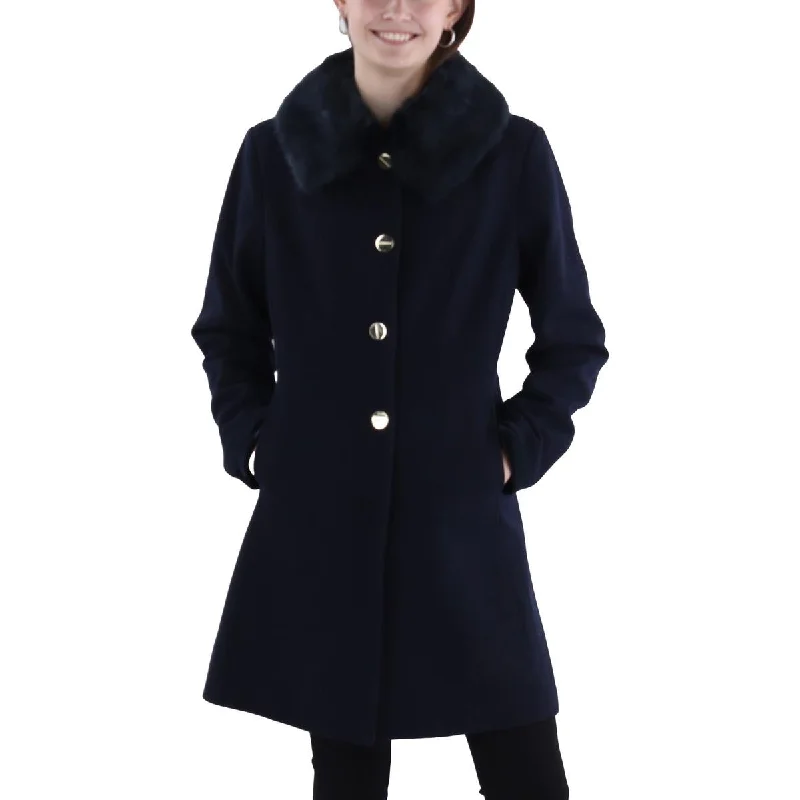 women's coats for minimalist aestheticsWomens Faux Fur Trim Long Wool Coat