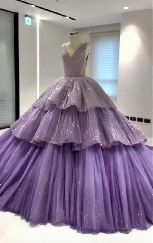 women's bodycon dressesPurple Gorgeous Shiny Elegant A-line Long Tiered Ruffled Tulle Ball Gown Formal Dress Evening Dress Celebrity Dress gh3145