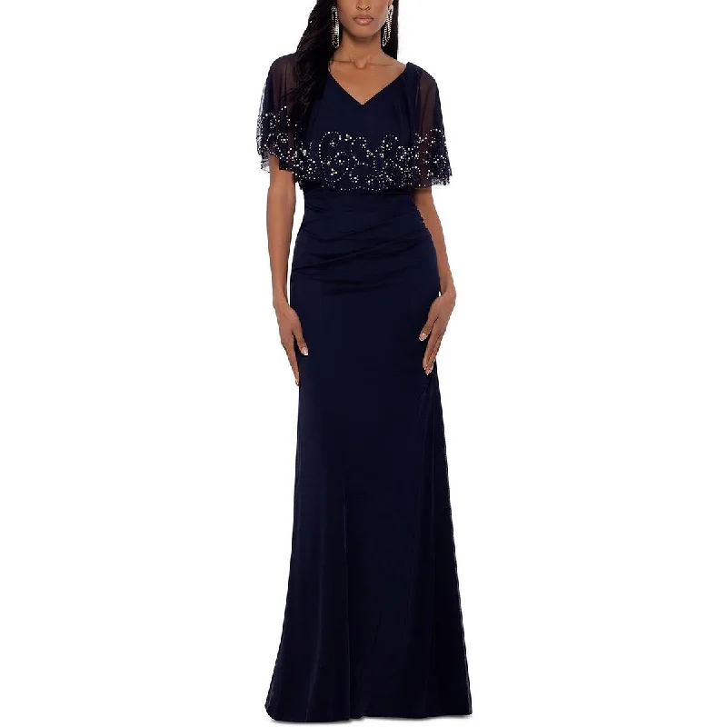 Retro DressBetsy & Adam Womens Petites Embellished Capelet Evening Dress