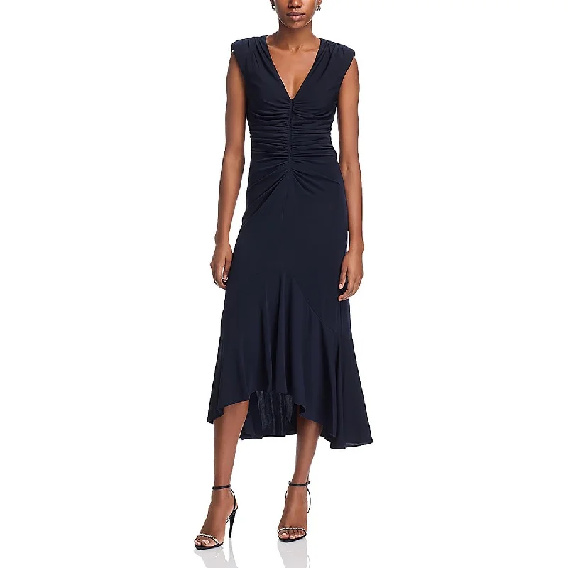 women's breathable dressesCinq a Sept Womens V Neck Ruched Midi Dress