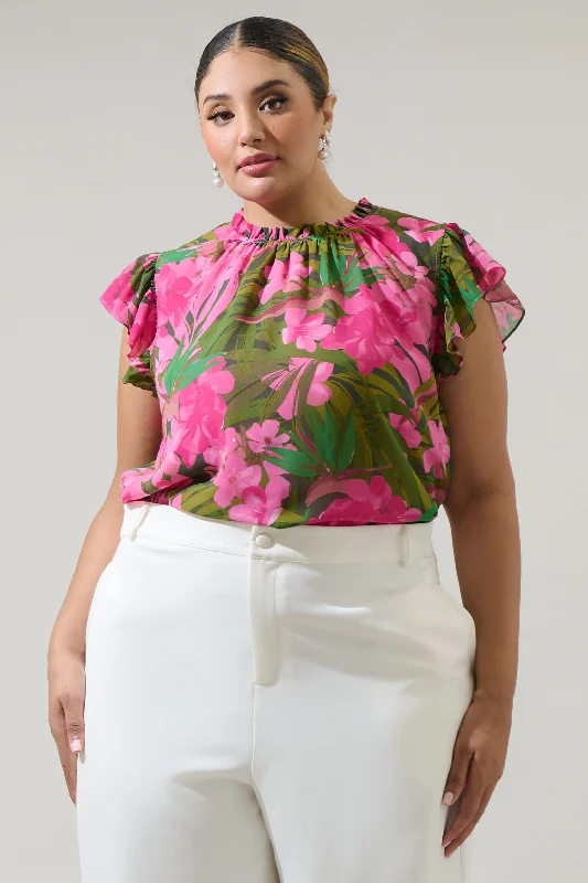 women's tops with bell sleevesDandi Floral Veda Cap Sleeve Top Curve