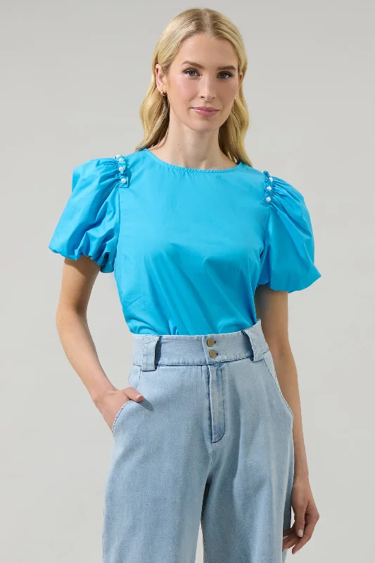 trendy women's topsRae Poplin Ruffle Short Sleeve Top