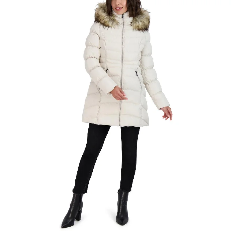 women's wool coatsWomens Faux Fur Trim Hooded Puffer Jacket