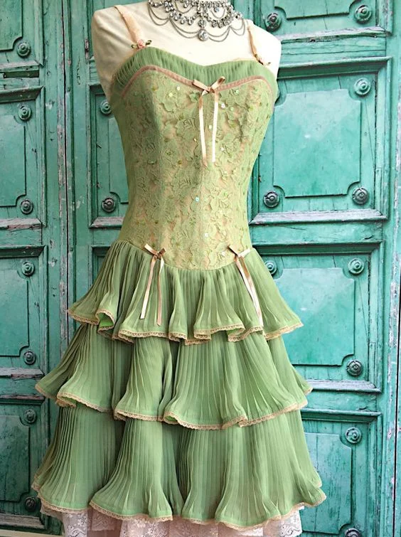 High-Neck DressGreen pink sweet spaghetti strap layered long lace tulle ball gown evening dress coming of age ceremony dress gh2931