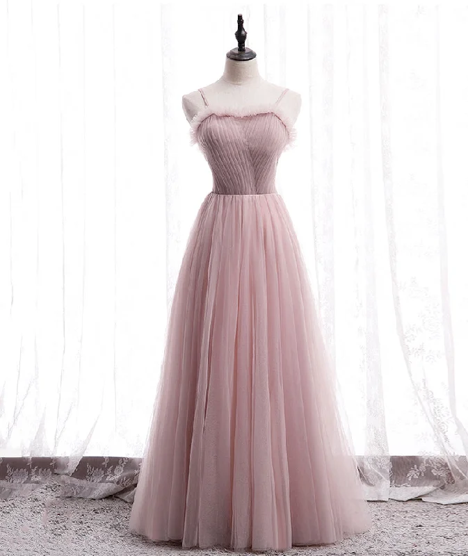 Chic DressPink tulle long prom dress simple evening dress  8399