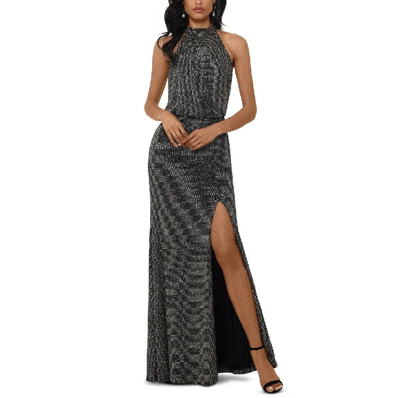 women's machine-washable dressesXscape Women's Halter Neck Metallic Knit Evening Gown Black Size 12