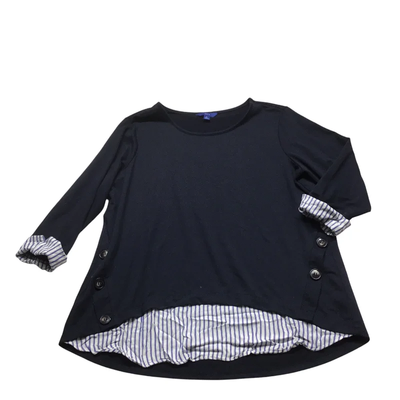 women's tops with asymmetrical designsTop Long Sleeve By Apt 9 In Navy, Size: Xl