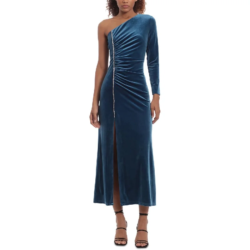 women's solid color dressesDonna Morgan Womens Velvet Mid-Calf Midi Dress