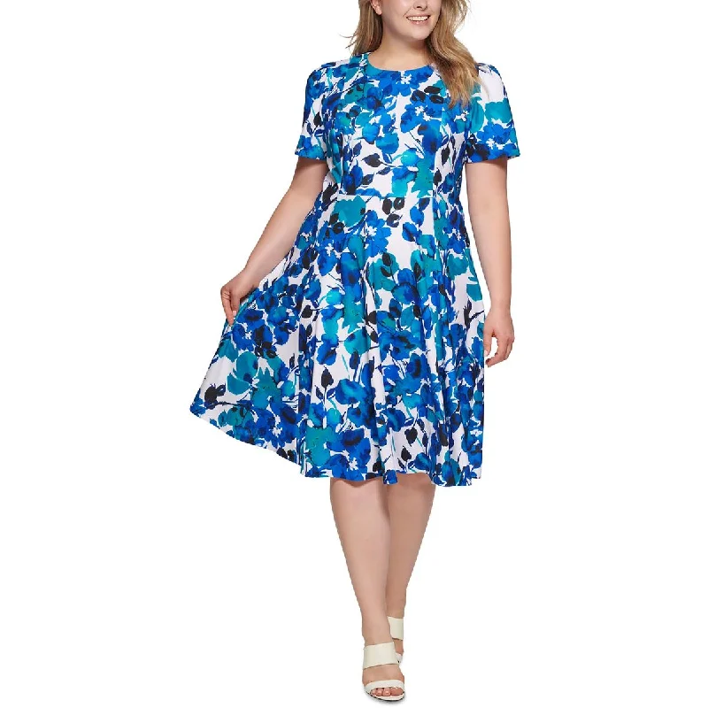 Flutter-Sleeve DressCalvin Klein Womens Plus Cocktail Midi Fit & Flare Dress