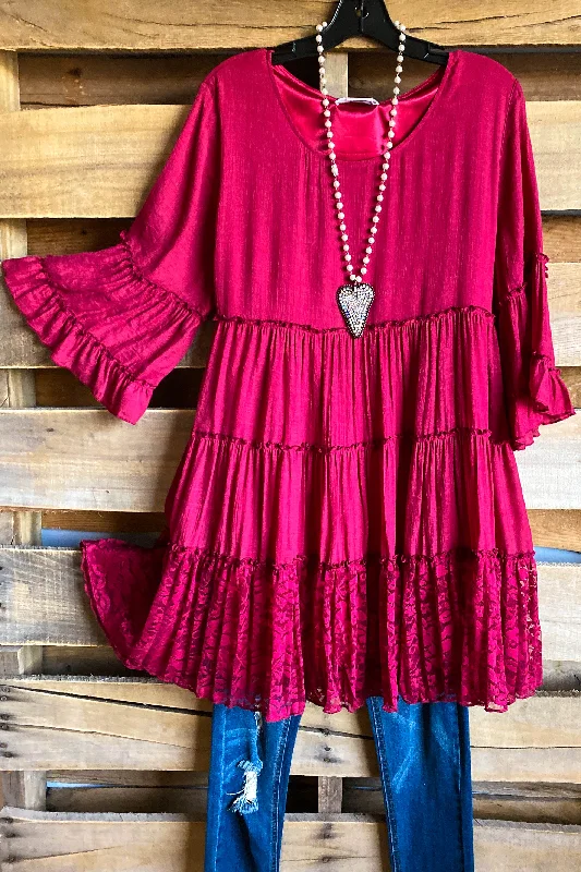 elegant women's topsAHB EXCLUSIVE: Like A Dream To Me Tunic - Crimson