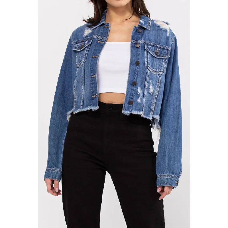 women's coats for fashion-conscious professionalsKatrina Destroyed Fitted Denim Jacket In Dark Denim