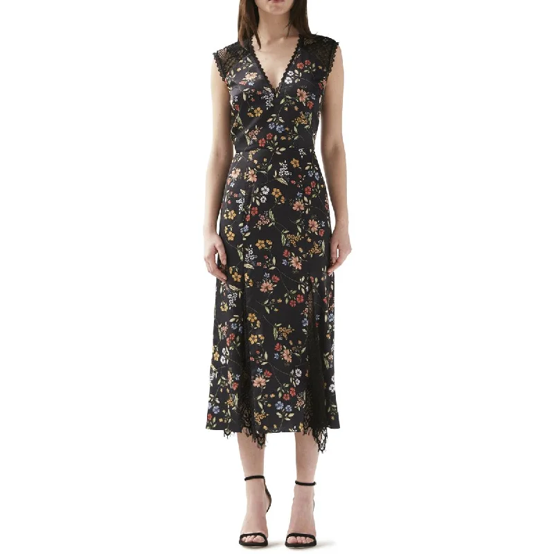 Body-Hugging DressML Monique Lhuillier Womens Satin Floral Midi Dress