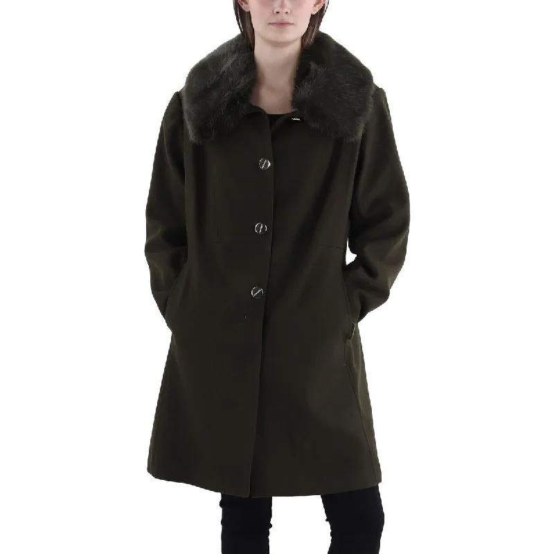 women's stylish coatsWomens Faux Fur Trim Long Walker Coat