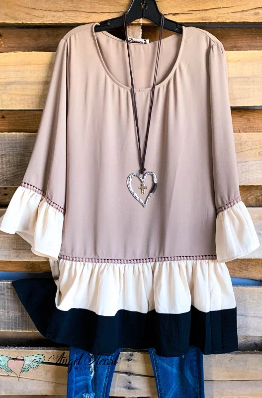 women's tops with flutter sleevesLined Brunch Tunic - Mocha