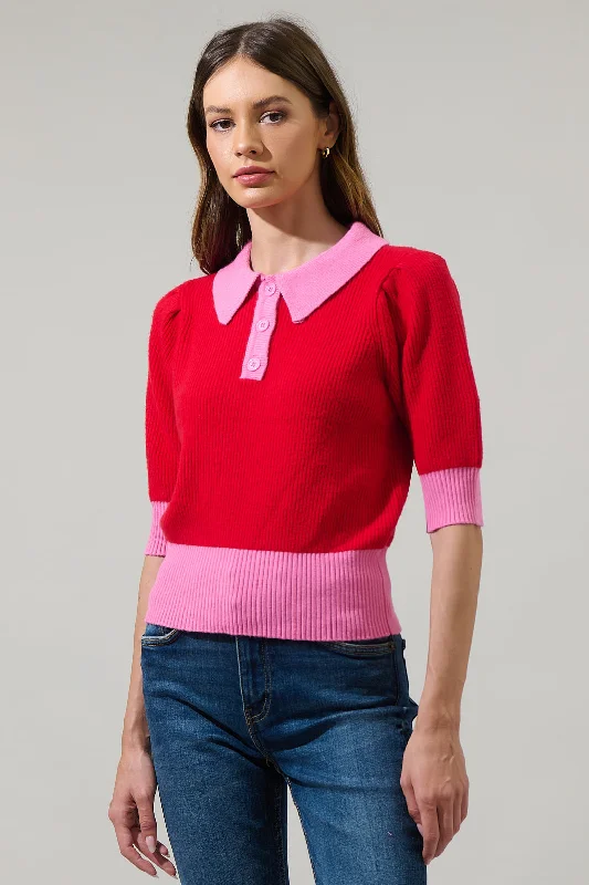 women's tops made from cottonMargot Color Block Collared Sweater Top