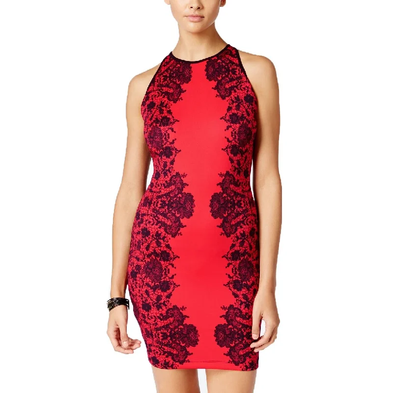 Neon DressB Darlin Juniors' High-Neck Bodycon Dress Red Size 16