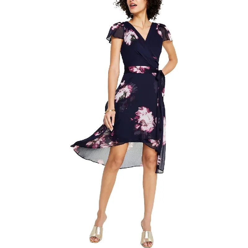 A-Line DressDKNY Womens Floral Print Faux Wrap Midi Dress