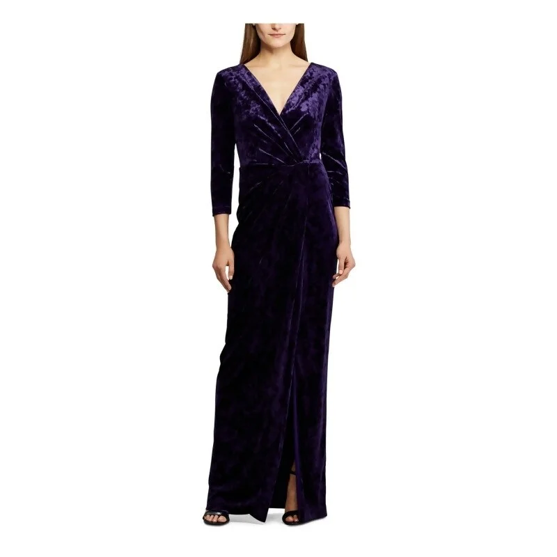 Denim DressRalph Lauren Women's Purple Full-Length Sheath Evening Dress Purple Size 12