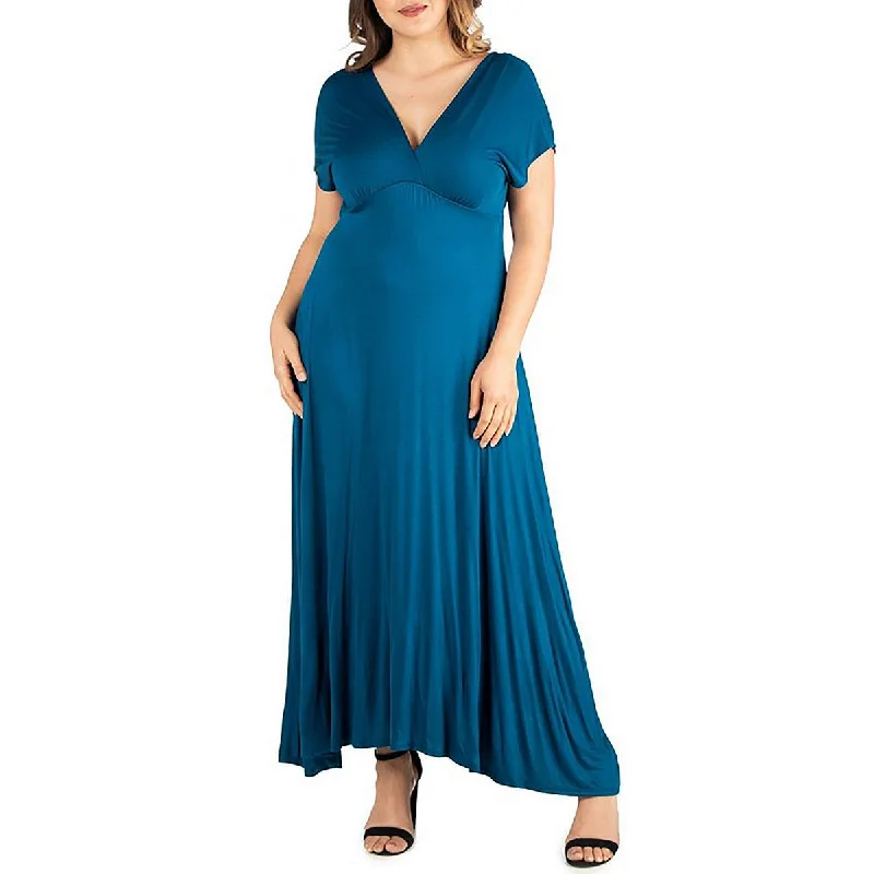 Fit-And-Flare Dress24seven Comfort Apparel Womens V-Neck Ruched Midi Dress