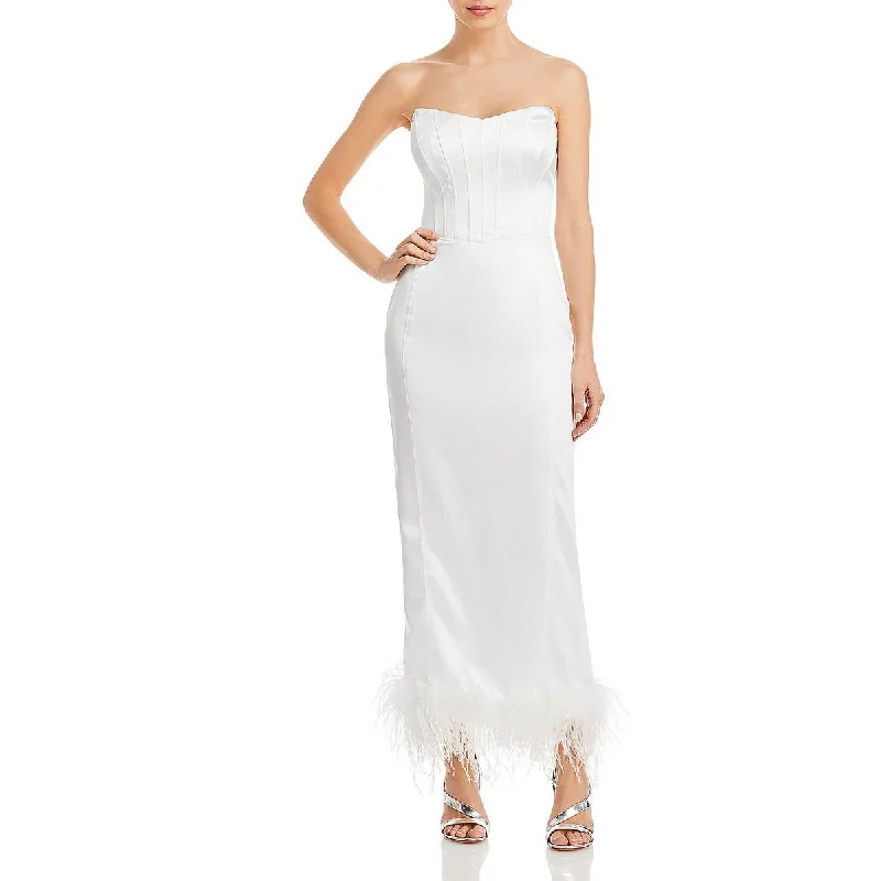 women's bow dressesAqua Womens Feather Trim Midi Cocktail and Party Dress