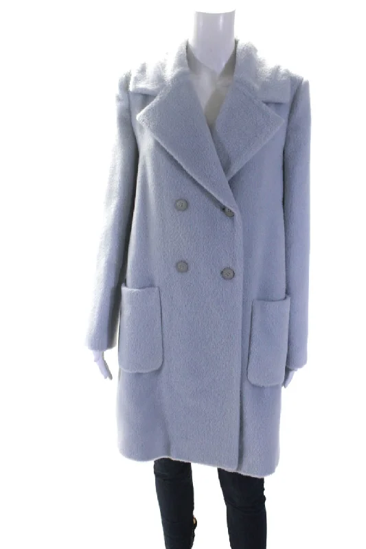 peacoats for womenAlberta Ferretti Womens Long Double Breasted Peacoat Light Blue Alpaca