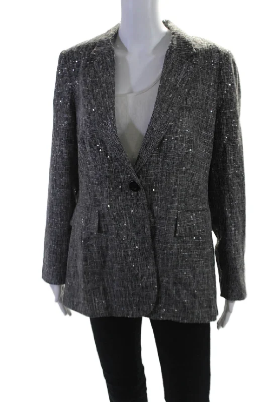 elegant women's coatsInsight Womens Holiday Sparkle Sequined Blazer Jacket Black White