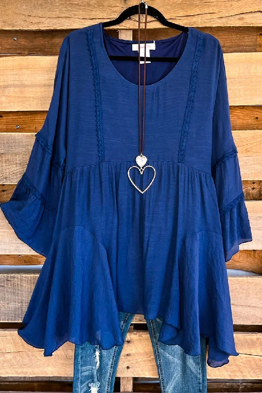 women's tops with cinched waistsTake My Hand Tunic - Navy Blue