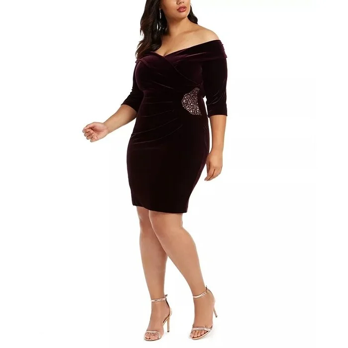 Zip-Up DressAlex Evenings Women's Velvet Cocktail Dress Purple Size PS - Petite Small