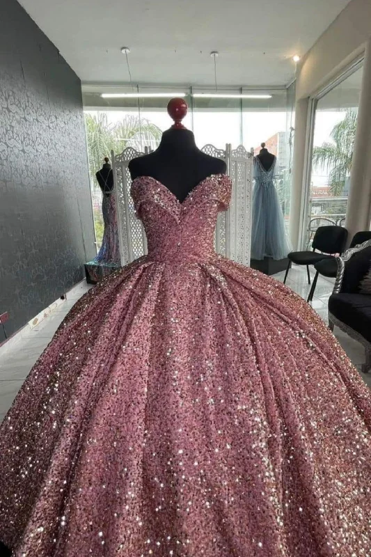 Floor-Length DressPink Shiny Sequins Elegant Long Ball Gown Evening Dress Graduation Ball Gown gh3112