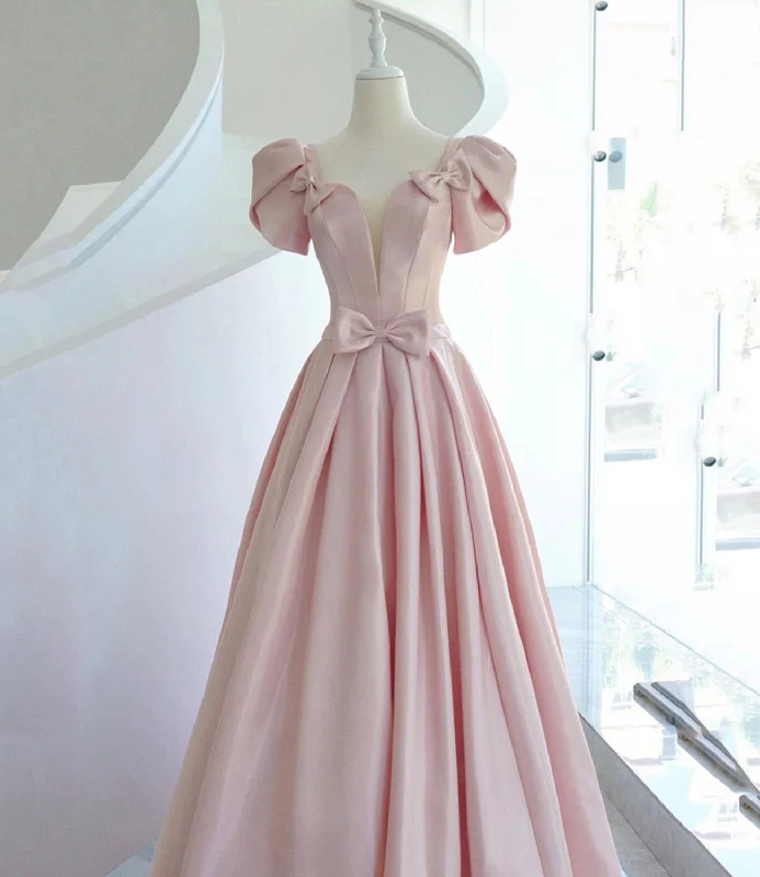 Zip-Up DressPink satin long prom dress pink evening dress  10311