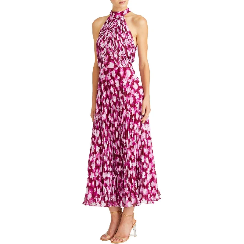 Floral DressML Monique Lhuillier Womens Pleated Tea Length Midi Dress