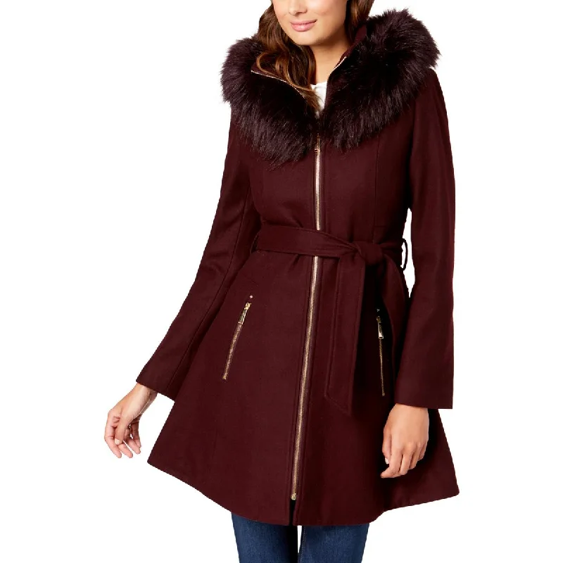 luxury women's coatsWomens Faux Fur Hooded Wool Coat