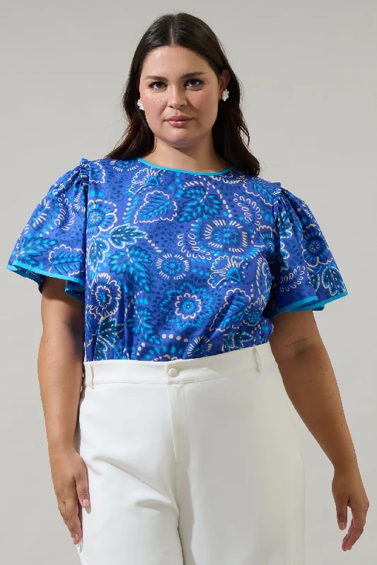 women's tops for picnics in the parkKenner Floral Sydne Flutter Sleeve Top Curve