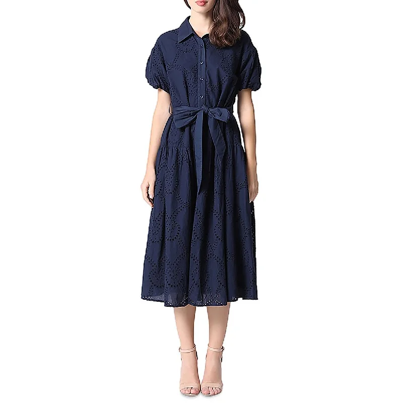 women's sheath dressesGracia Womens Eyelet Button Up Midi Dress