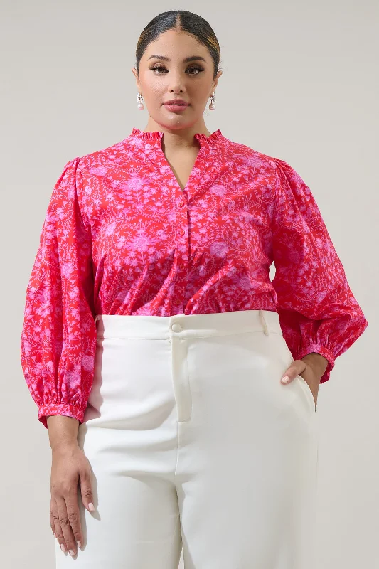 women's tops with asymmetrical designsCecy Floral Ima Button Up Top Curve