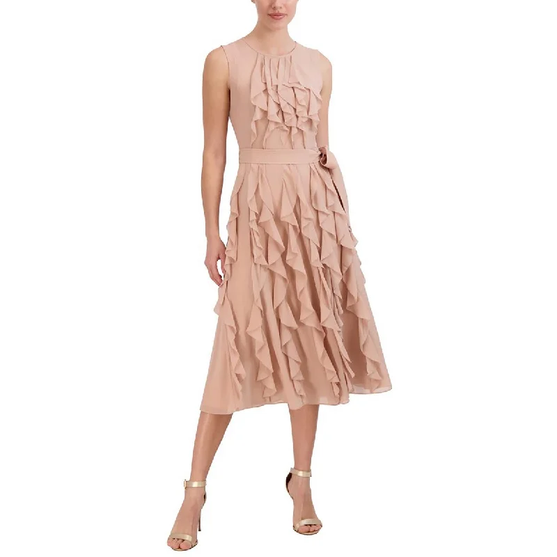 women's bespoke dressesBCBGMAXAZRIA Womens Midi Cascade Ruffle Cocktail And Party Dress