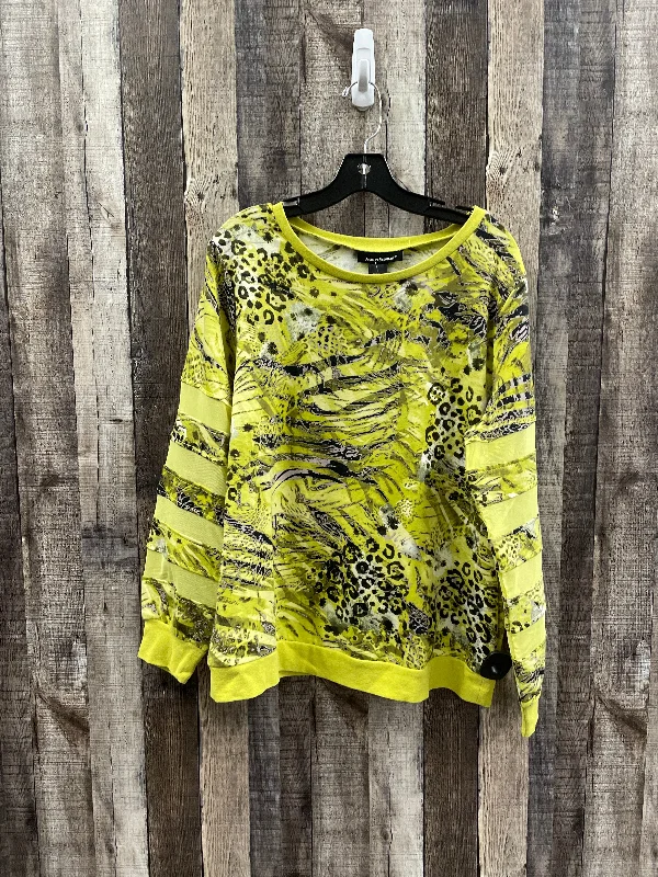 women's tops with asymmetrical designsTop Long Sleeve By Ashley Stewart In Black & Yellow, Size: L