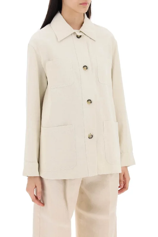 women's coats with oversized fitsMax Mara Studio Newport Overshirt In Cotton And Linen Drill