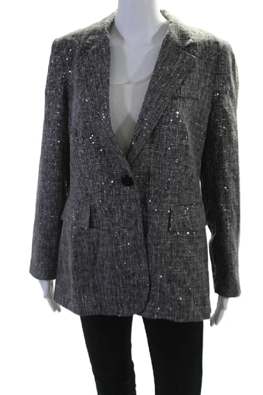 trendy women's coatsInsight Womens Holiday Sparkle Sequined Blazer Jacket Black White