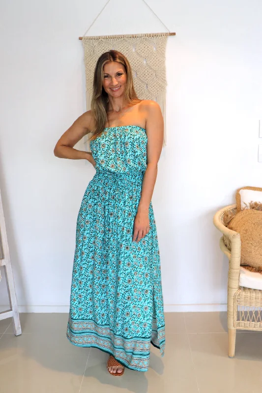 Backless DressDaytripper Tube Maxi Dress In Cottage Vine Aqua