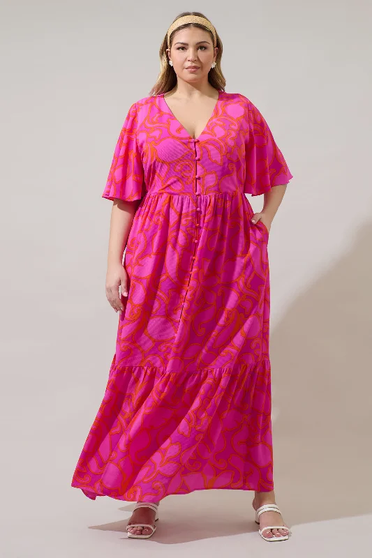 women's custom dressesInara Floral Pismo Button Down Flutter Maxi Dress Curve