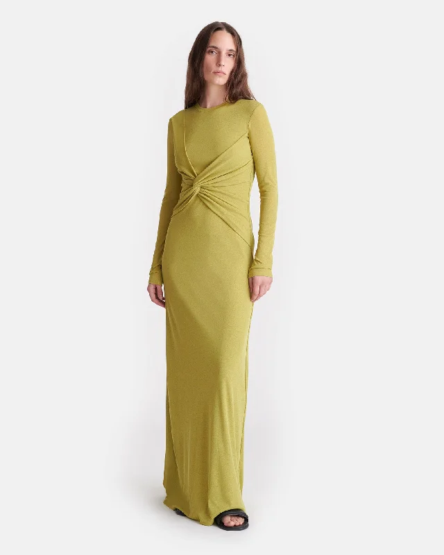 Ruffled Hem DressRozal - Draped Mesh Jersey Maxi Dress - Pistachio